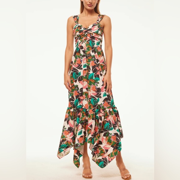 Misa Los Angeles Dresses & Skirts - MISA Los Angeles Floral Dress Esperanza Asymmetrical Hem Ruched Bust Midi small